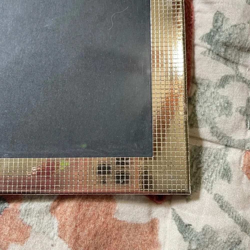 PICTURE PHOTO EASEL FRAME 8x10 Vtg silver plated Milano Gold Ornate checkered